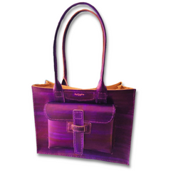 Purple Bohemia tote bag featuring an external pocket, two straps and floating interior, made by Gy Crafts.